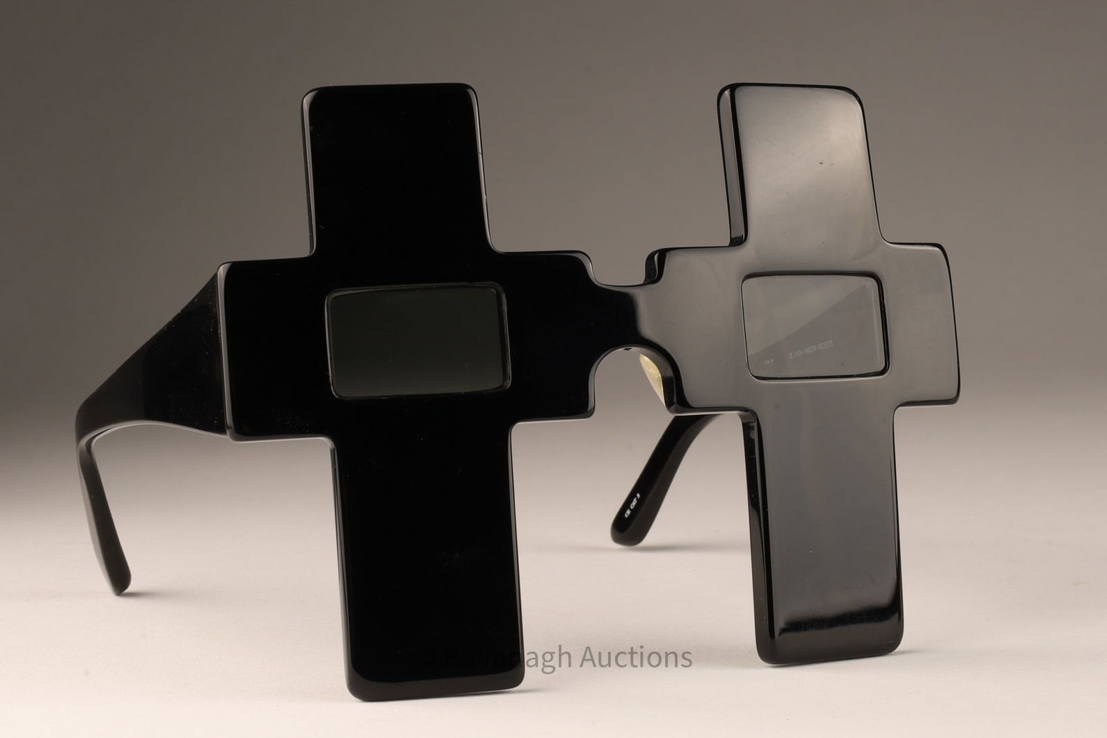 Jeremy Scott Linda Farrow Black Cross Sunglasses: Jeremy Scott by Linda Farrow Projects Black Cross Sunglasses in original black case (tattered). Lenses are currently prescription. 5.5 inches W x 4 H, arm length 5 inches. Marked 31 44 140 on arm.