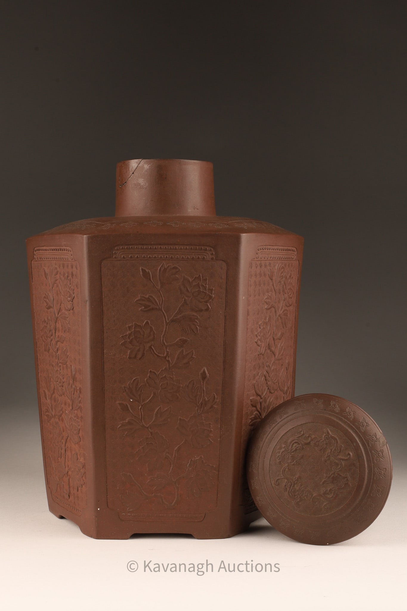 Chinese Yixing Stoneware Jar Tea Caddy / Peonies (1 of 4)