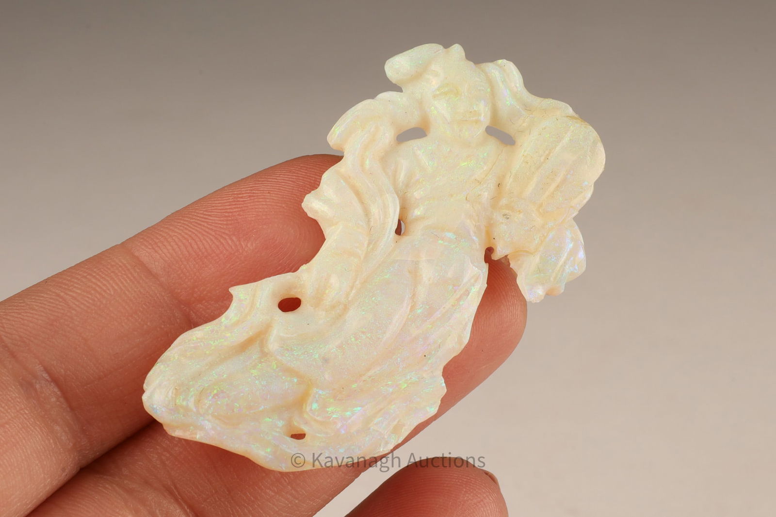 Rare Chinese Guanyin Carved Fire Opal Pendant (1 of 7)