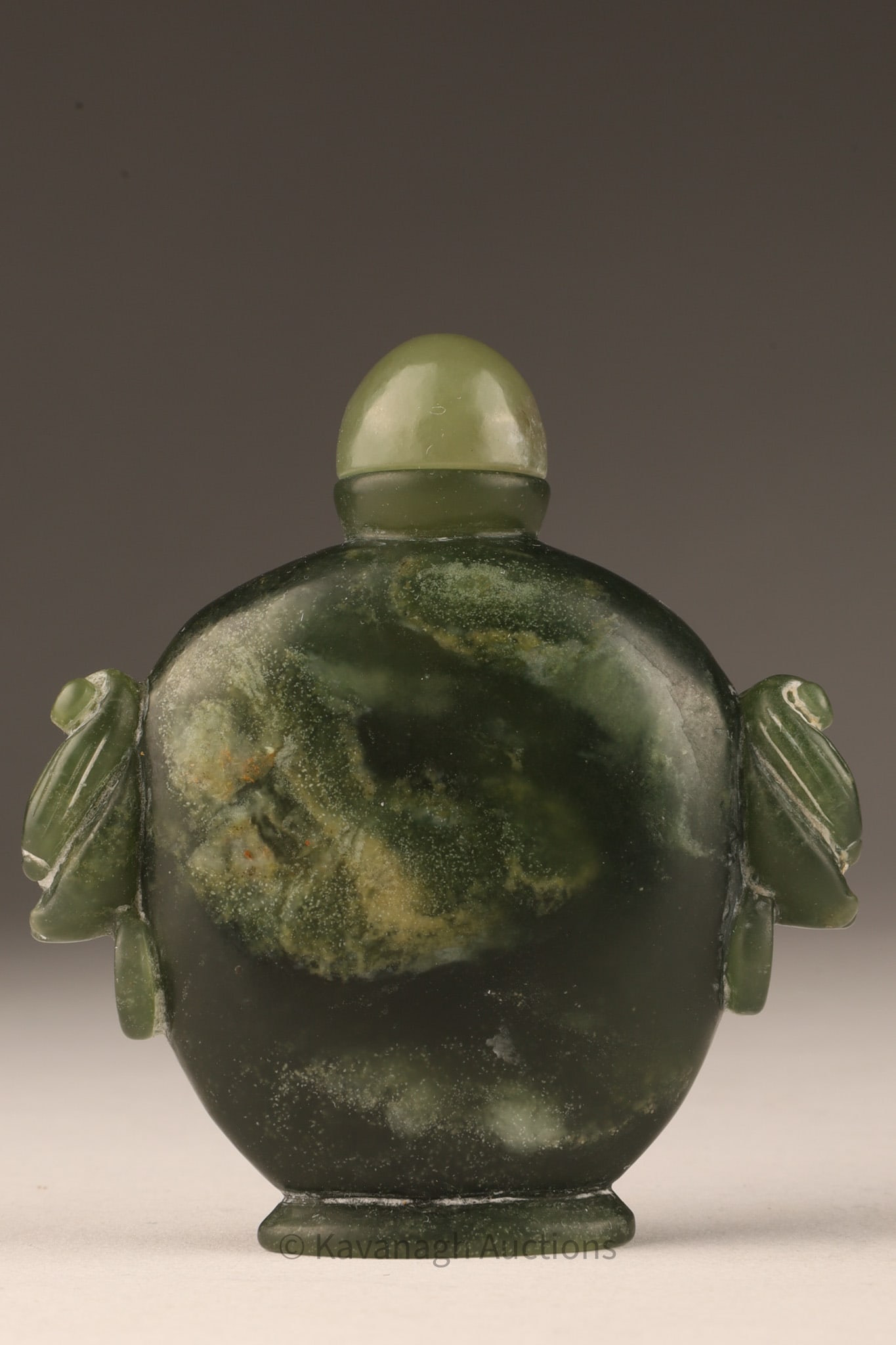 Chinese Green Jade Snuff Bottle with Dragon Masks (1 of 7)
