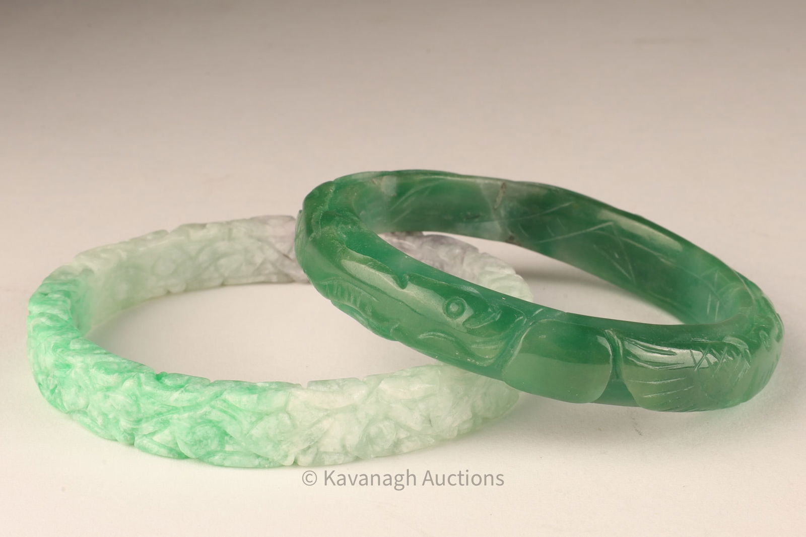 Lot of 2 Chinese Carved Jade Bangles (1 of 10)