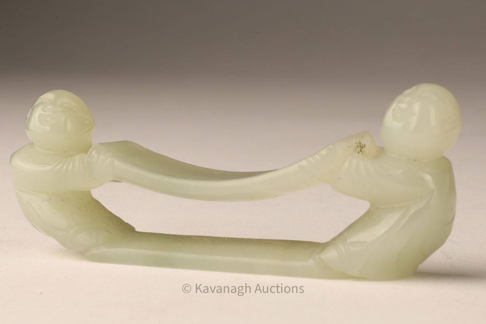 Chinese Green Jade Carved Boys Brush Holder (1 of 5)
