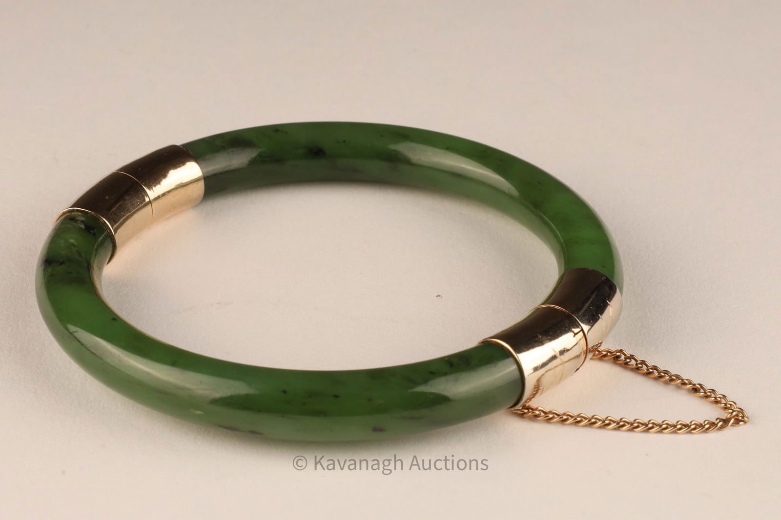 Chinese Gold Plated Green Jade Bangle Bracelet (1 of 4)
