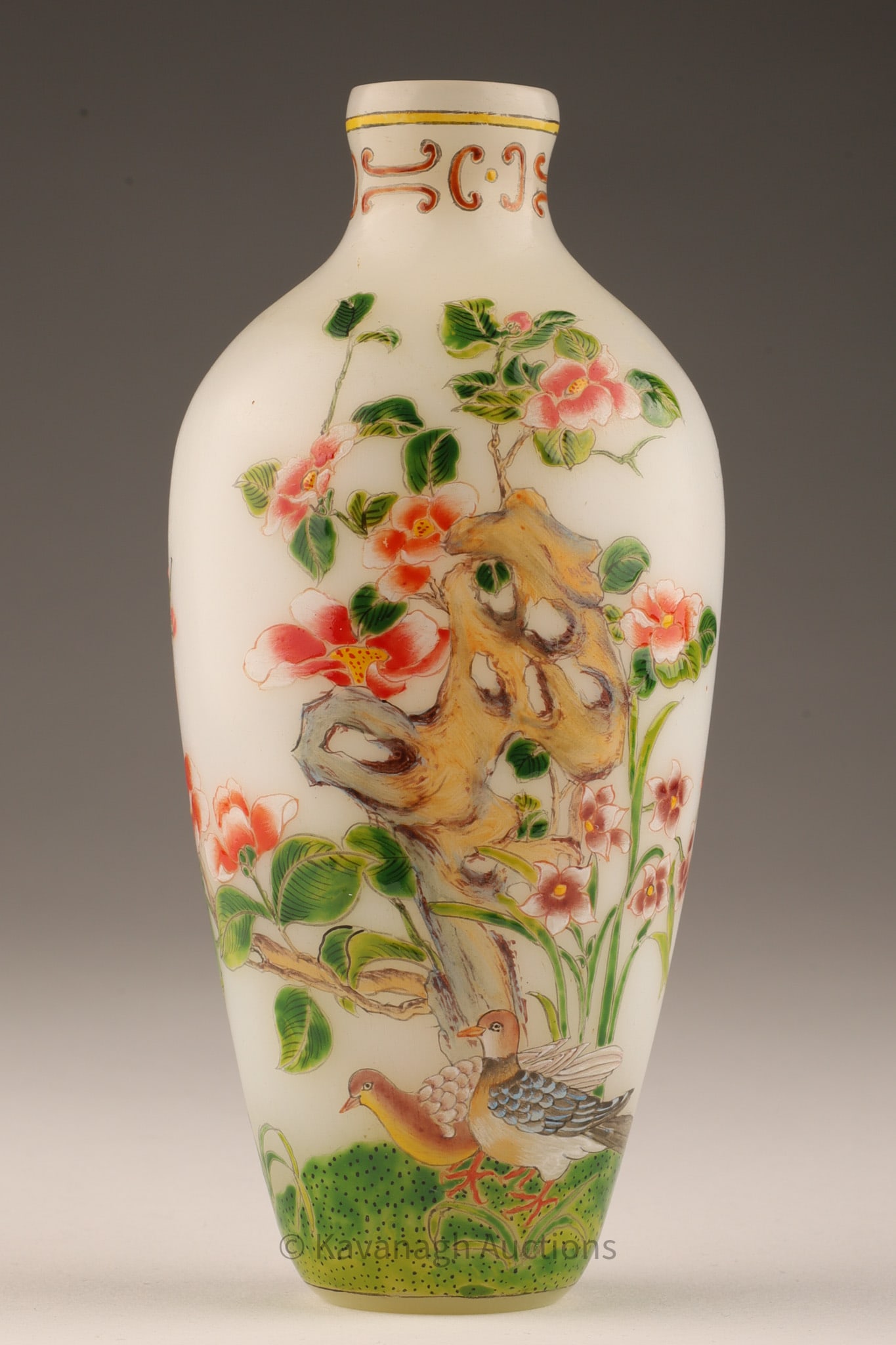 Signed Antique Chinese Painted Peking Glass Vase (1 of 9)