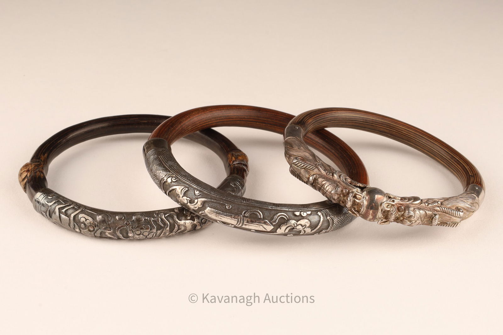 Antique Chinese Sterling Dragon Bamboo Bracelets (1 of 11)