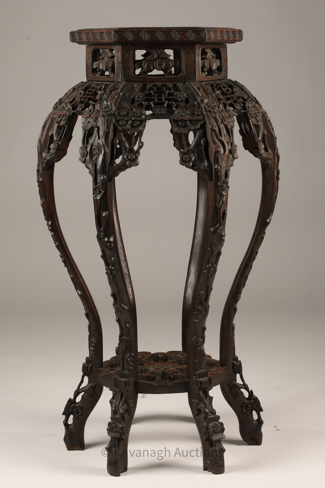Antique Chinese Carved Plant Stand with Marble (1 of 11)