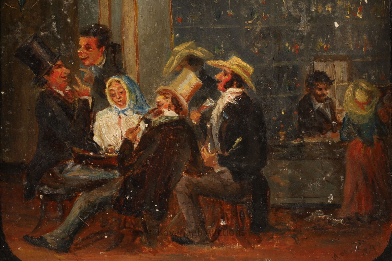 19th C American Folk Art Painting Saloon Scene (1 of 8)