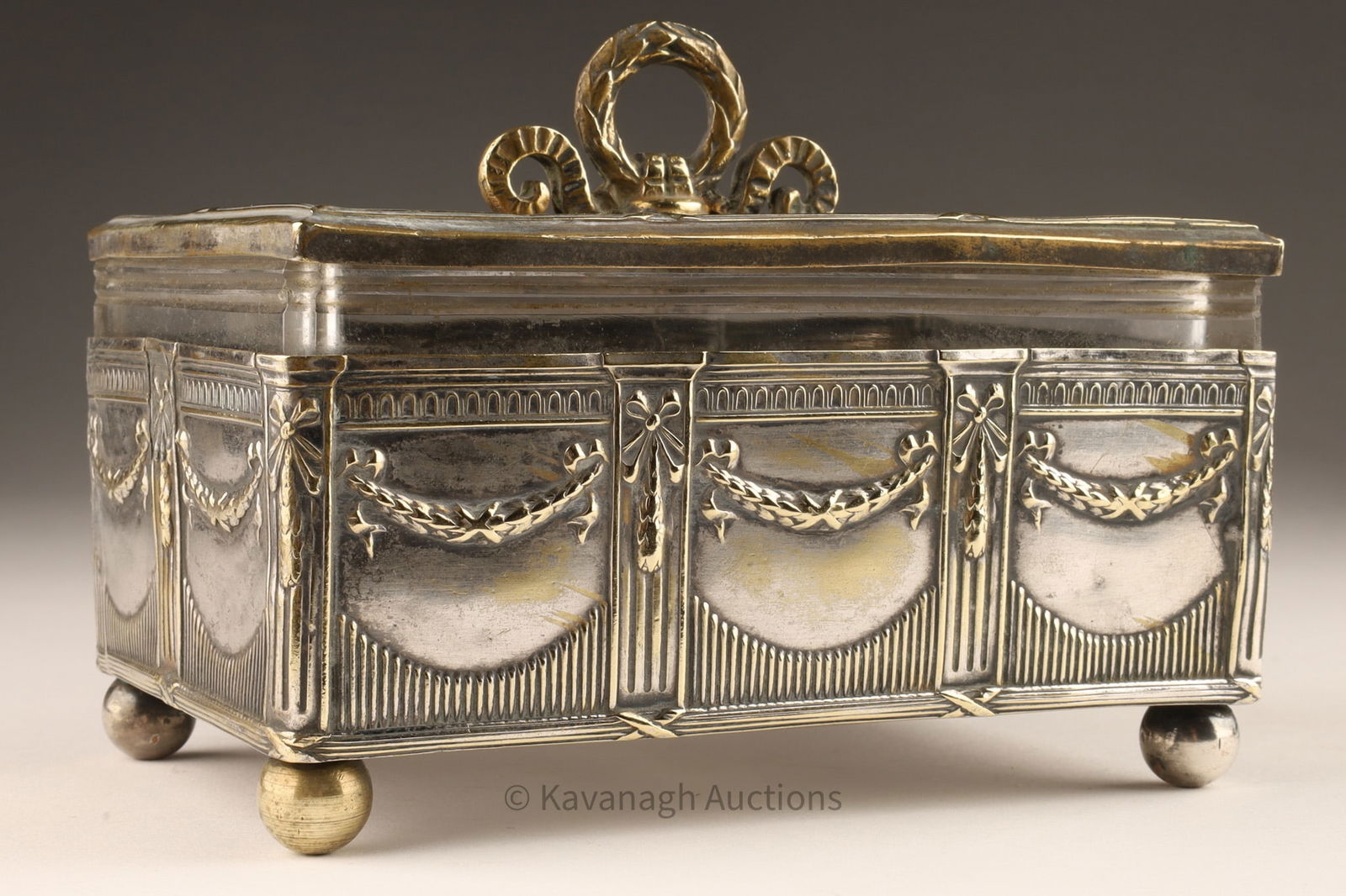 Antique French Silvered Repousse Glass Casket Box (1 of 8)