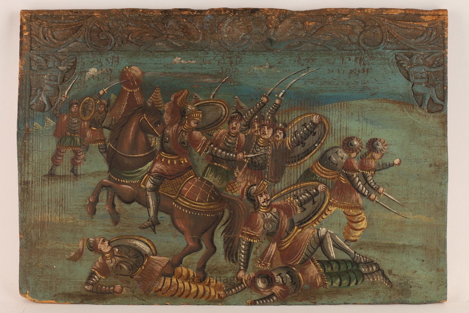 Antique Italian Folk Art Painted Panel Battle (1 of 10)