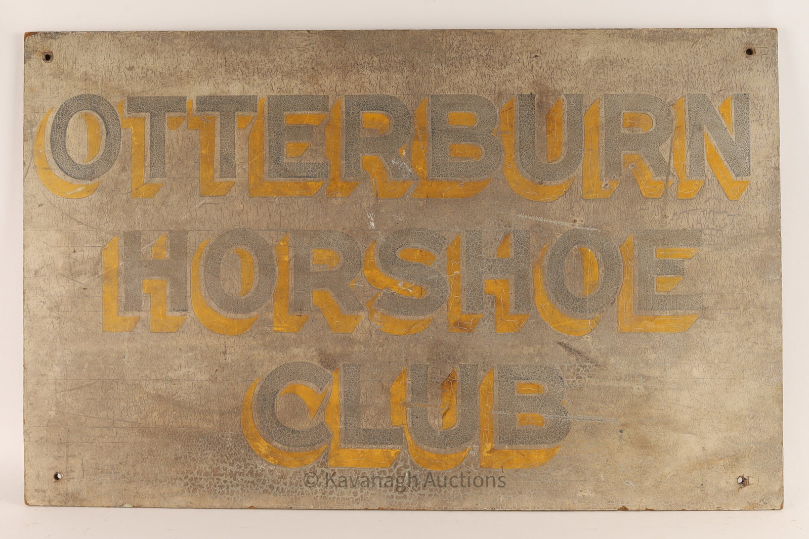 Antique Advertising Sign Otterburn Horseshoe Club: Antique Advertising Sign OTTERBURN HORSHOE CLUB (sic). Measures 28.5 inches W x 18 H.