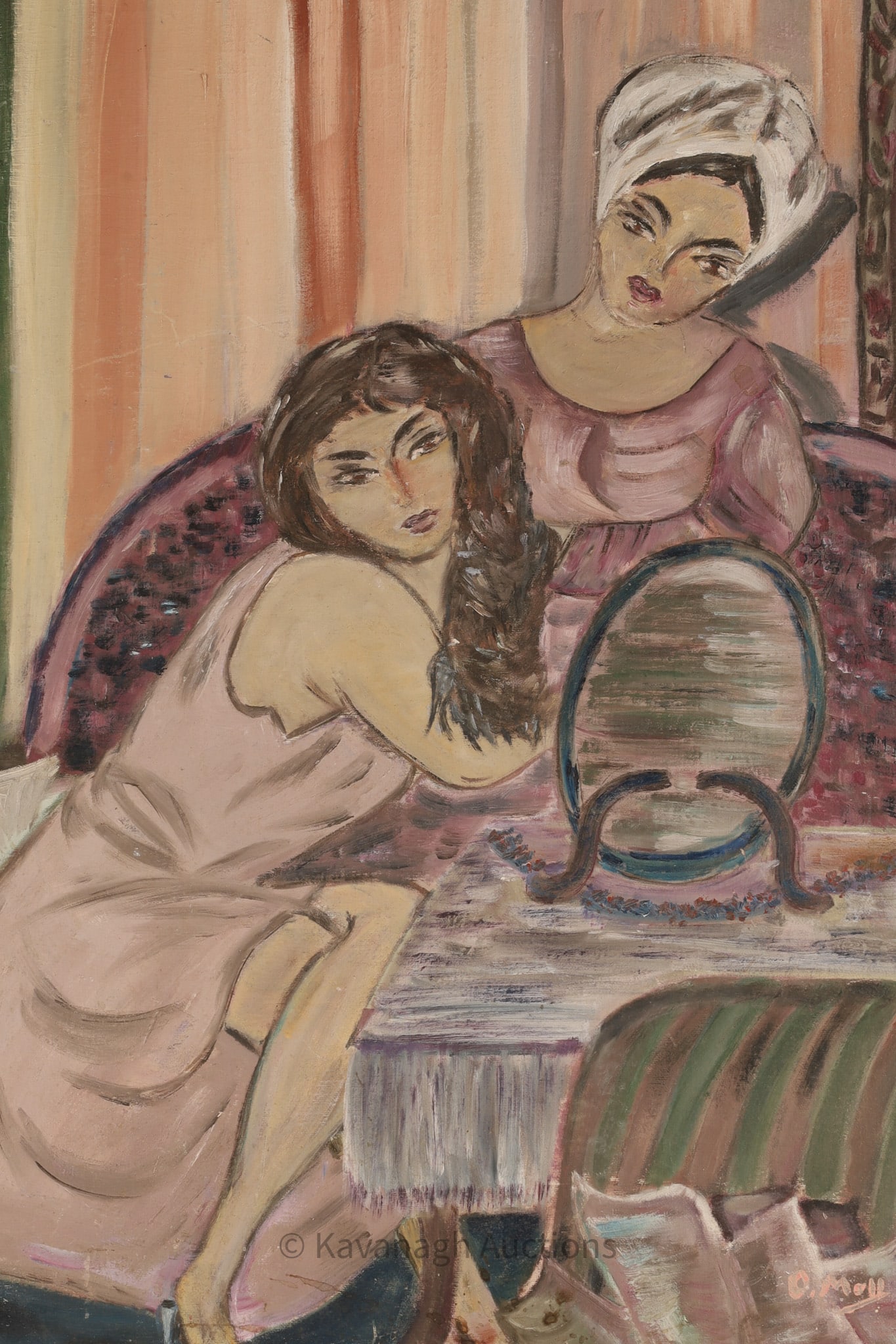 Attributed to Carl Moll Oil Painting, Two Women (1 of 3)