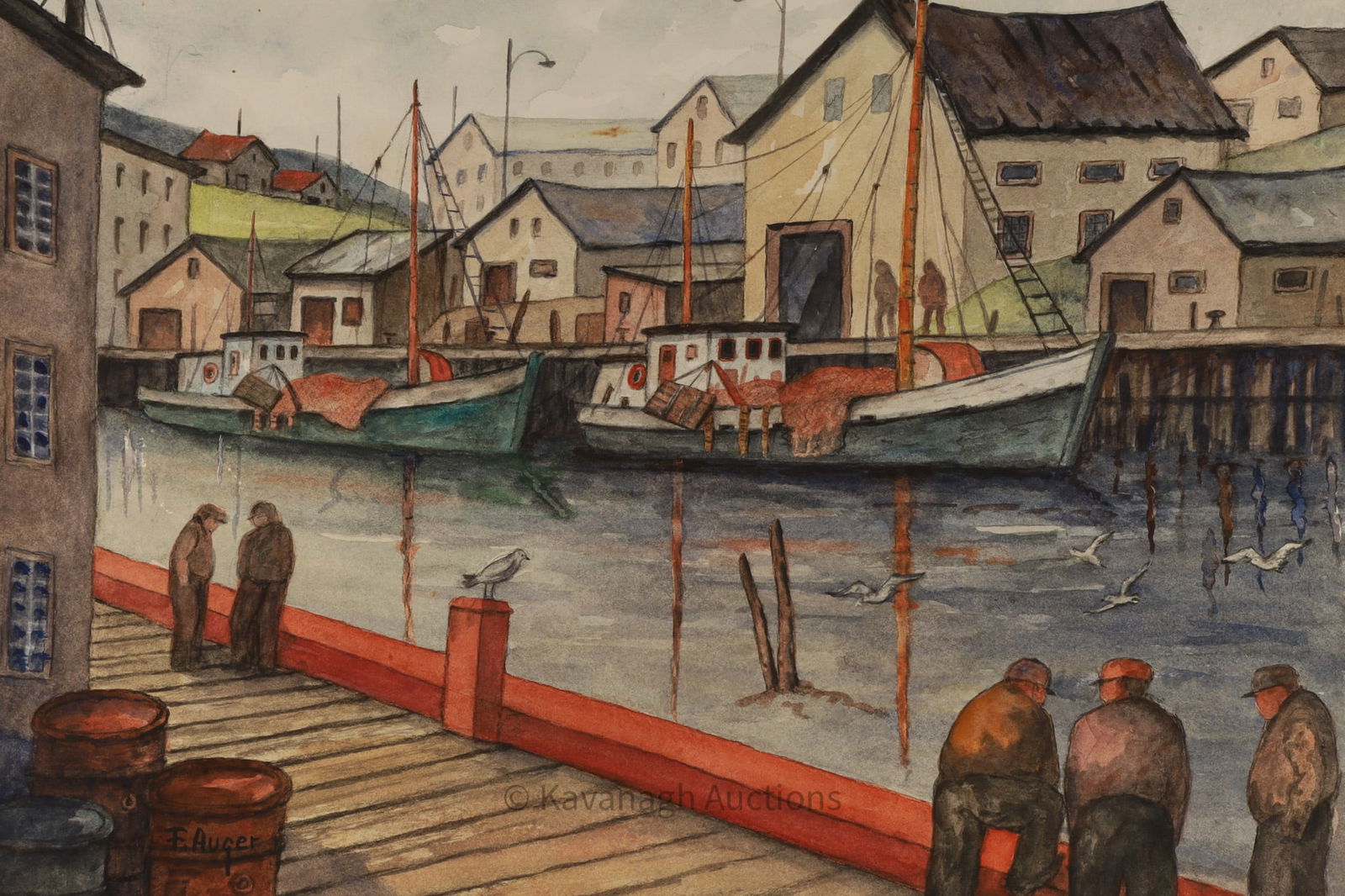Fernand Auger Watercolour Painting Harbour Scene (1 of 5)