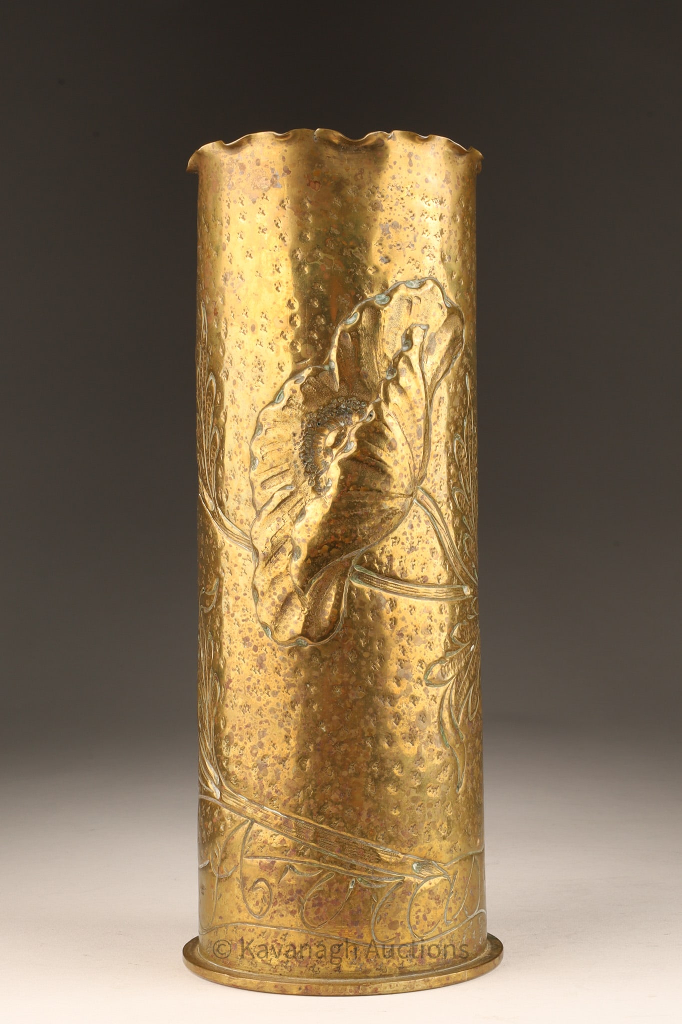 1917 WW1 Trench Art Nouveau Flower Shell Vase (1 of 7)