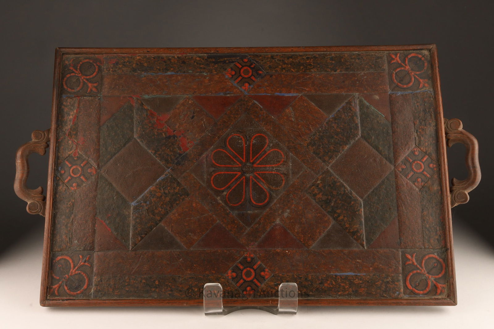 Antique Wood Serving Tray With Geometric Inlay (1 of 8)
