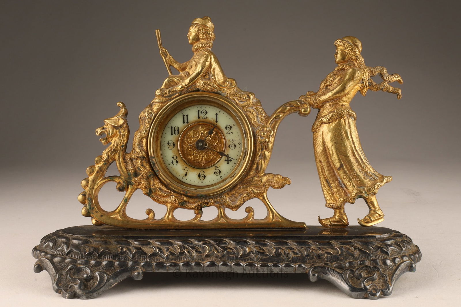 Antique Gilt Mantel Clock Figures on Sleigh (1 of 6)