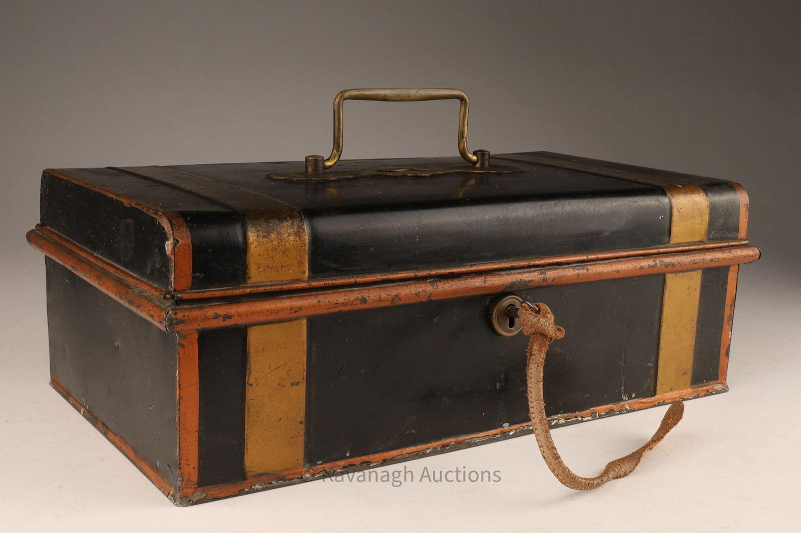 Antique Painted Metal Money Box with Lock and Key (1 of 4)