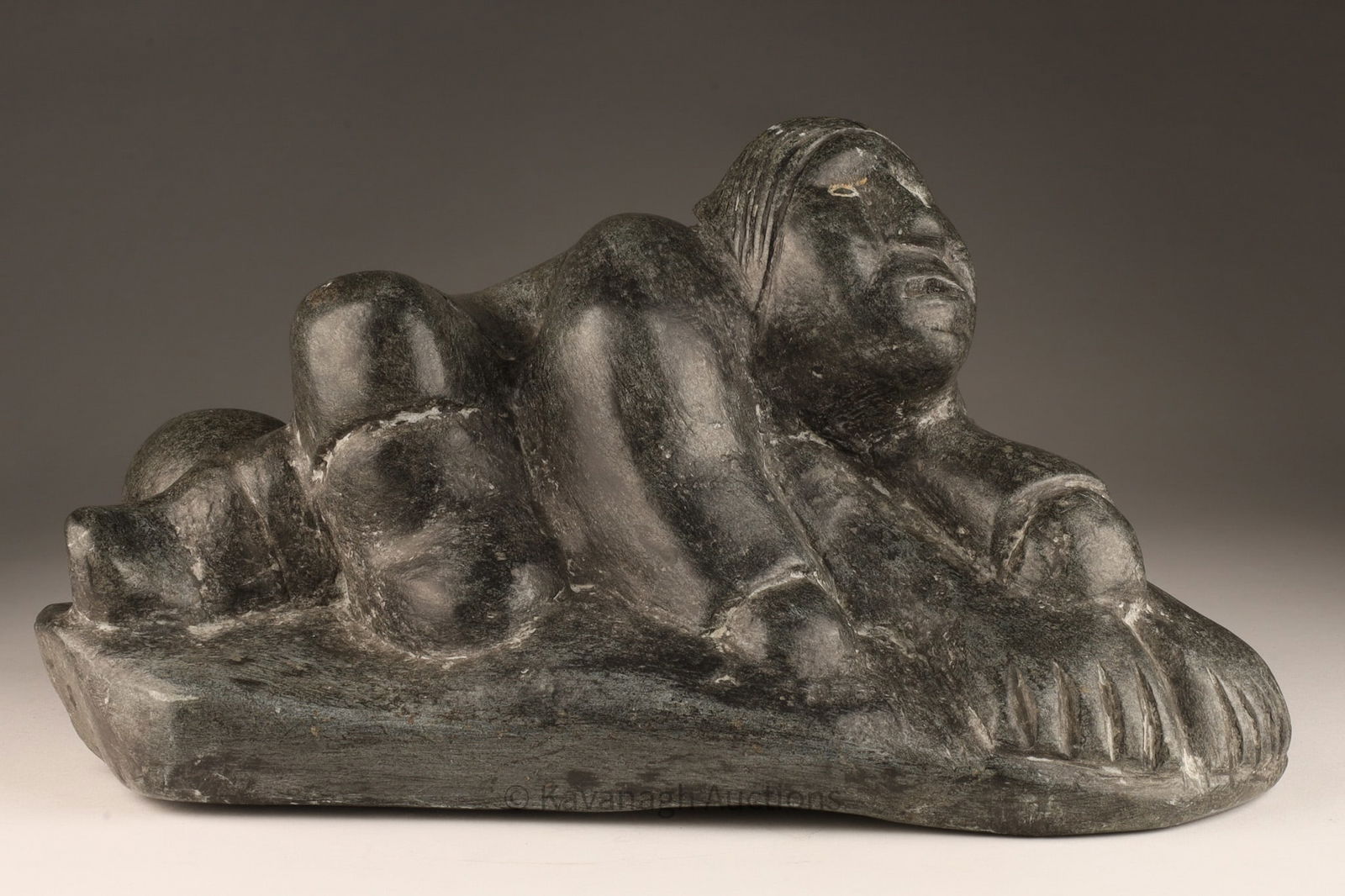 Large Signed Inuit Carved Soapstone Man with Seal (1 of 6)