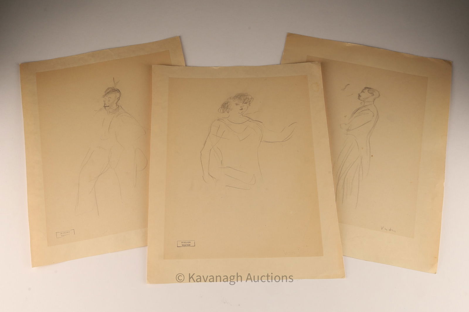 Lot of 3 Marcel Vertes Figural Sketches Drawings (1 of 7)