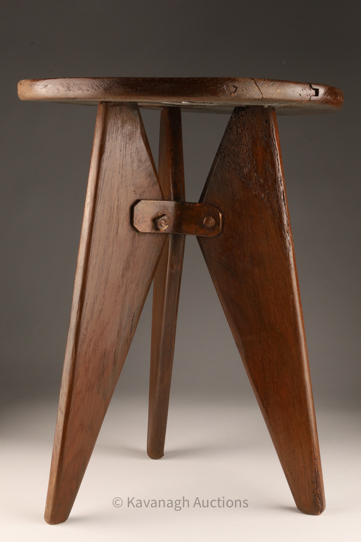 Rare Jean Prouve Solvay tripod wood stool (1 of 5)