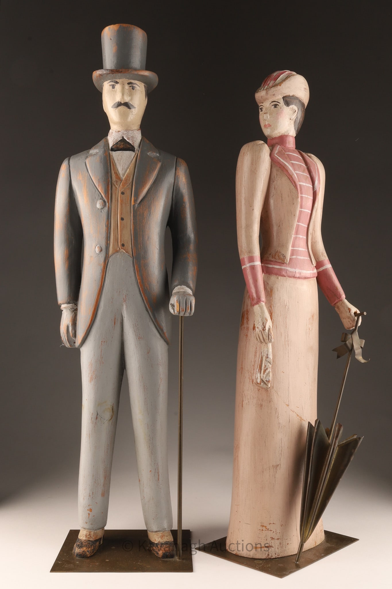 Large Carved Painted Victorian Figures Man / Woman (1 of 6)