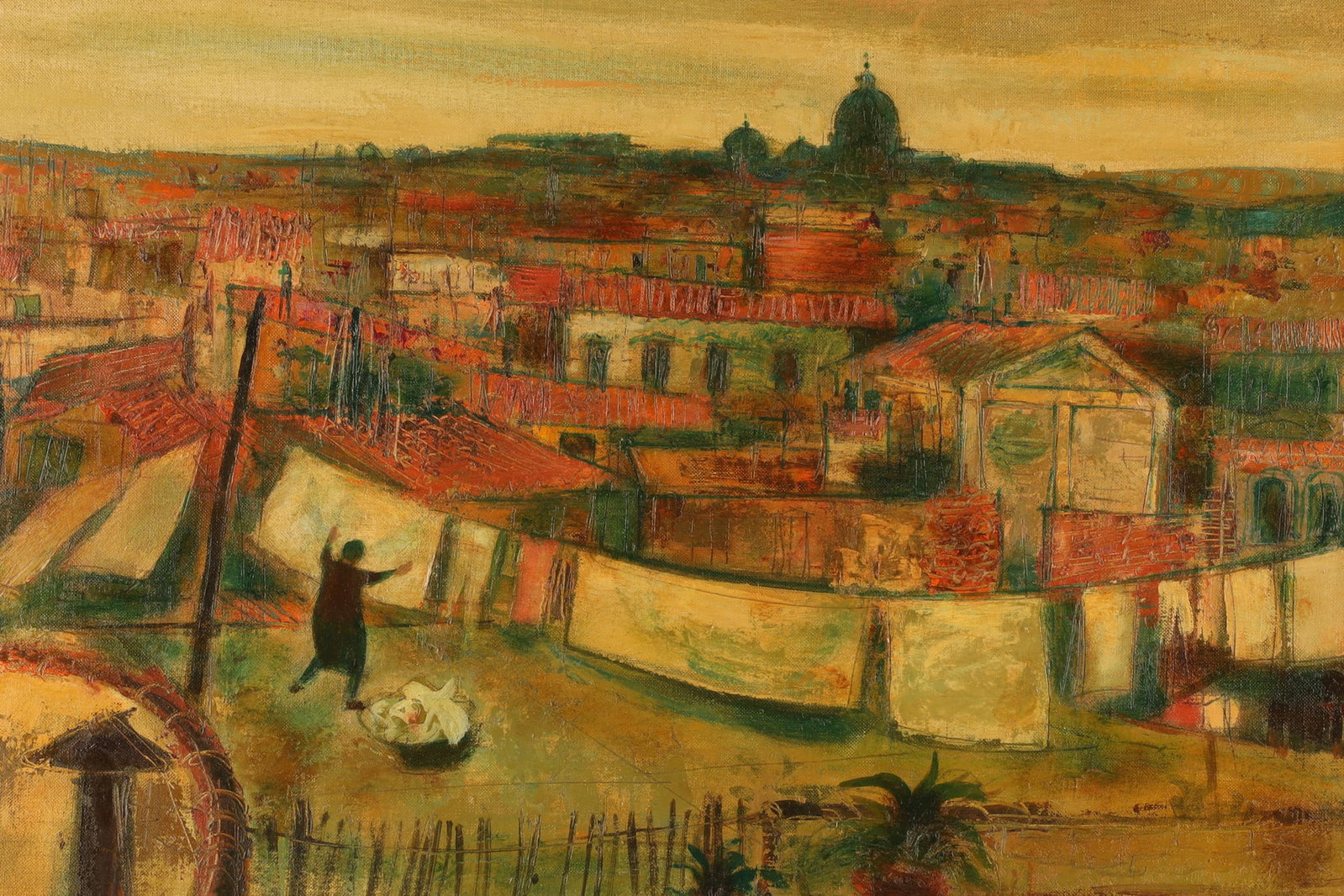 William Arthur Winter Painting Rooftops of Rome: William Arthur Winter (Canadian, 1909 - 1996) Oil on Canvas Board, Rooftops of Rome. Signed lower right corner, titled on verso. Painting measures 18 inches H x 24 W, frame measures 25 x 31 inches.