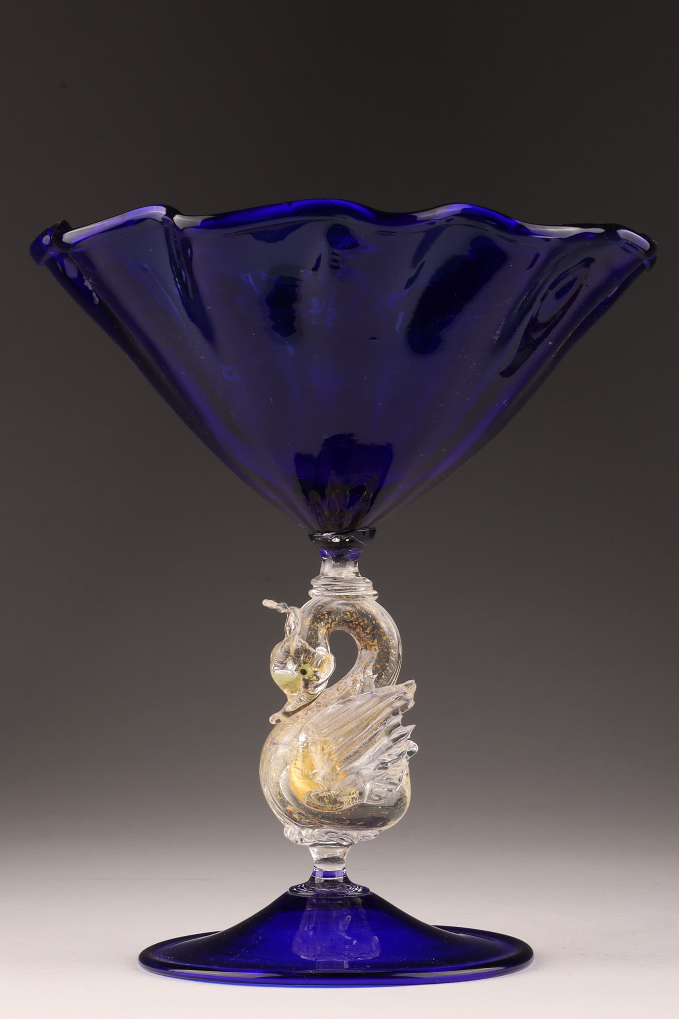 Murano Salviati Venetian Ruffled Blue Comport Bowl (1 of 7)