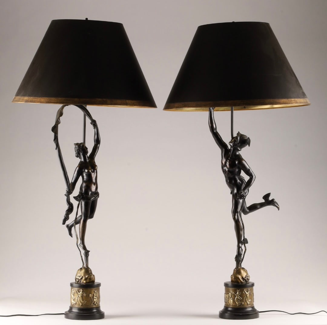 Antique Giambologna Fortuna / Mercury Bronze Lamps (1 of 20)