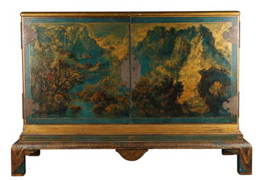 Caleb Keene Painted Chinoiserie Lacquer Cabinet