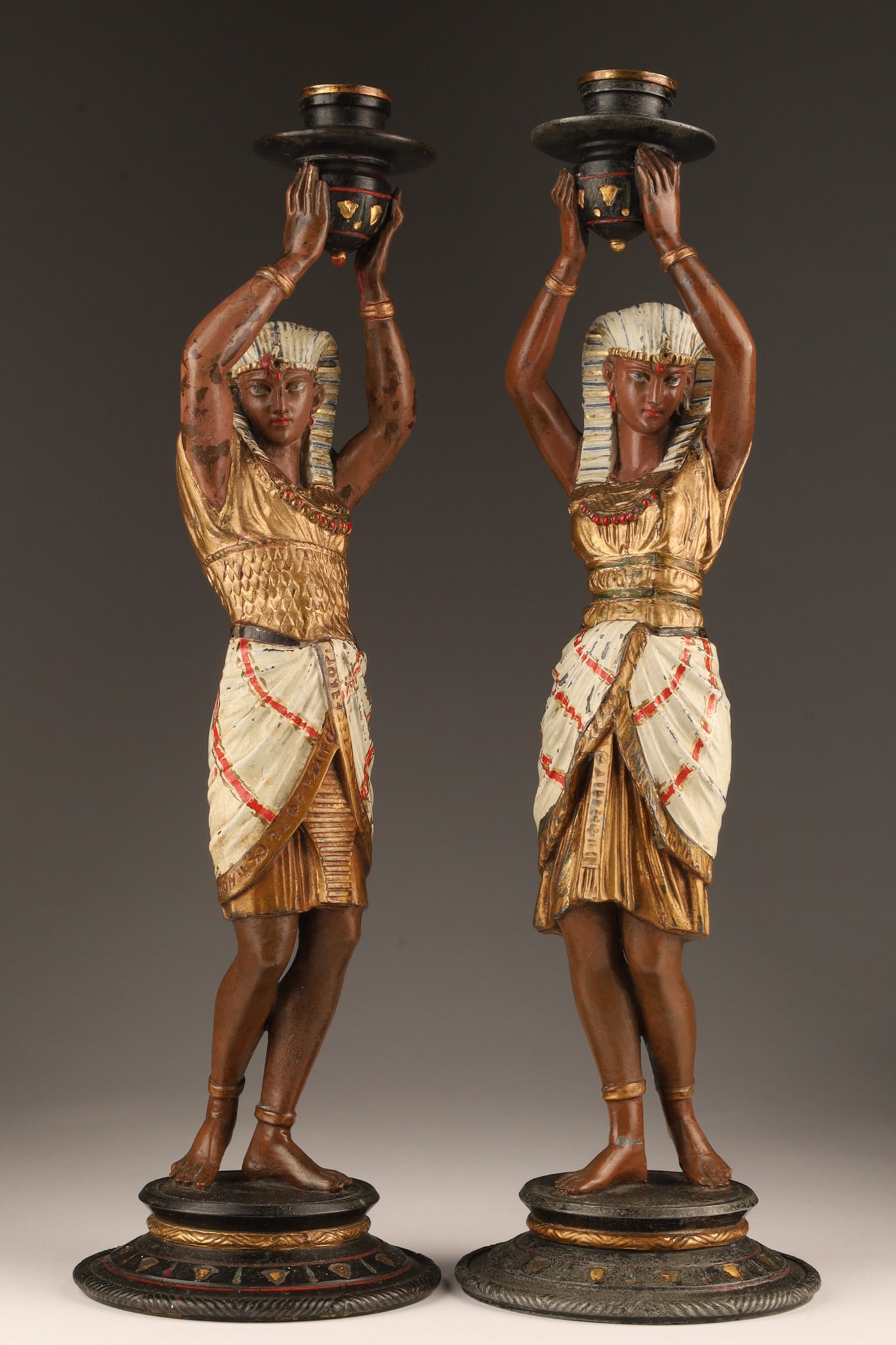 Antique Egyptian Revival Cold Painted Candlesticks (1 of 7)