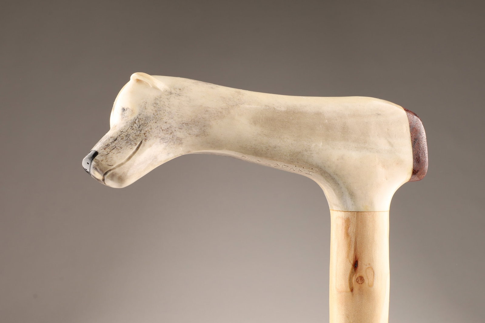 Folk Art Hand Carved Antler Polar Bear Head Cane (1 of 8)