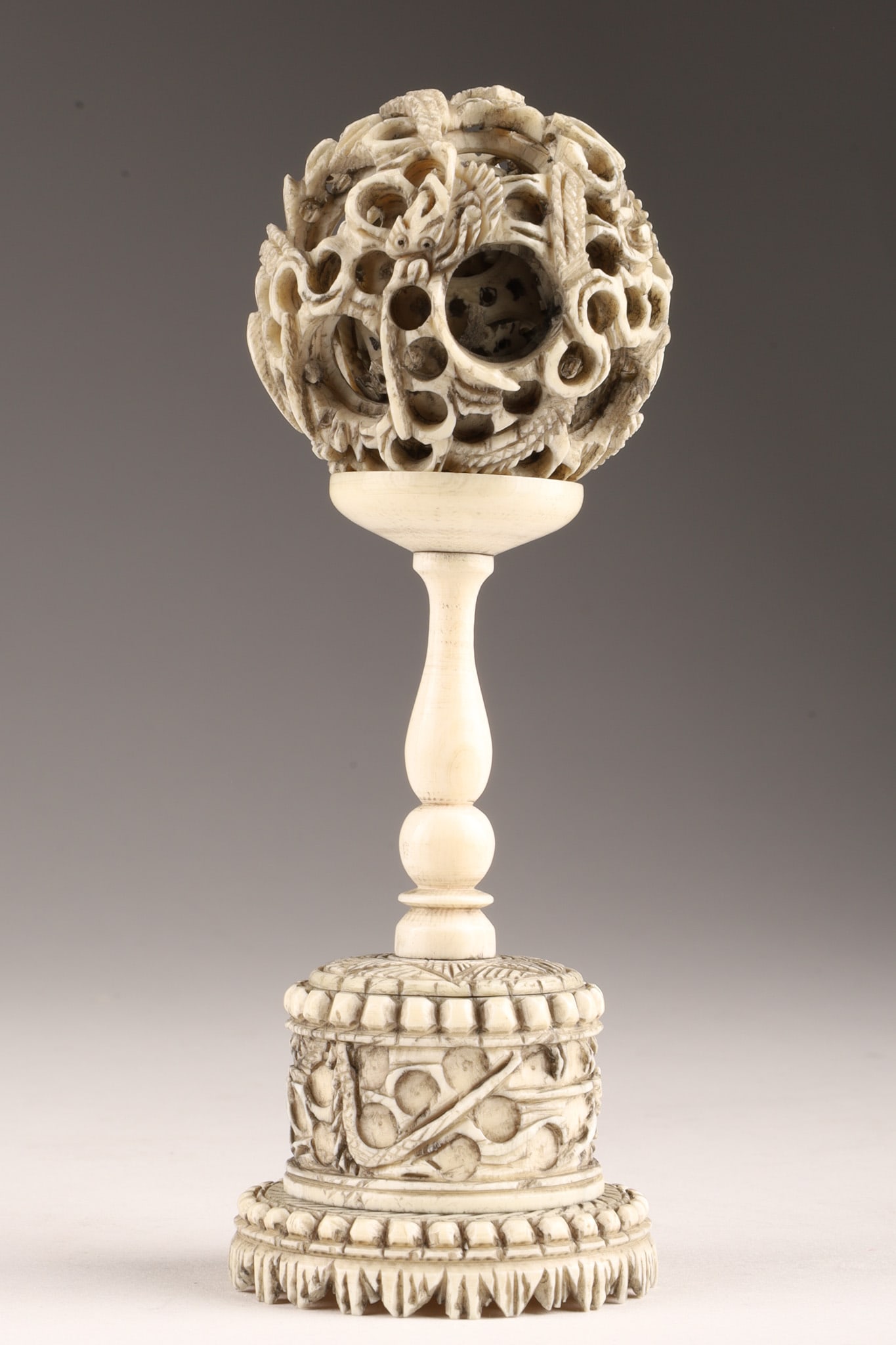 Chinese Carved Puzzle Ball and Holder / Stand (1 of 6)