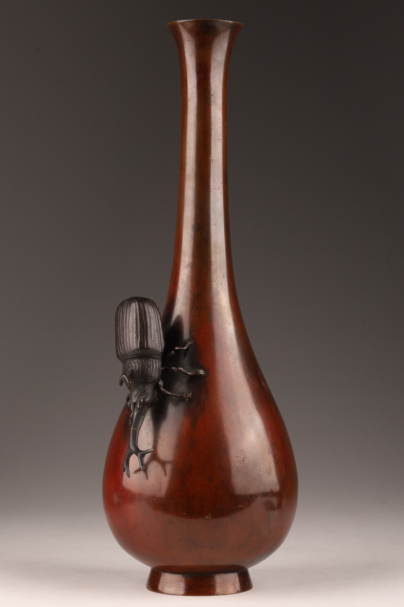 Antique Signed Japanese Bronze Vase with Beetle (1 of 9)
