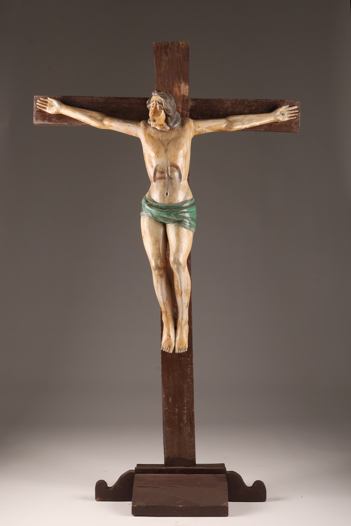 Large Quebec Folk Art Polychrome Jesus Crucifix (1 of 11)