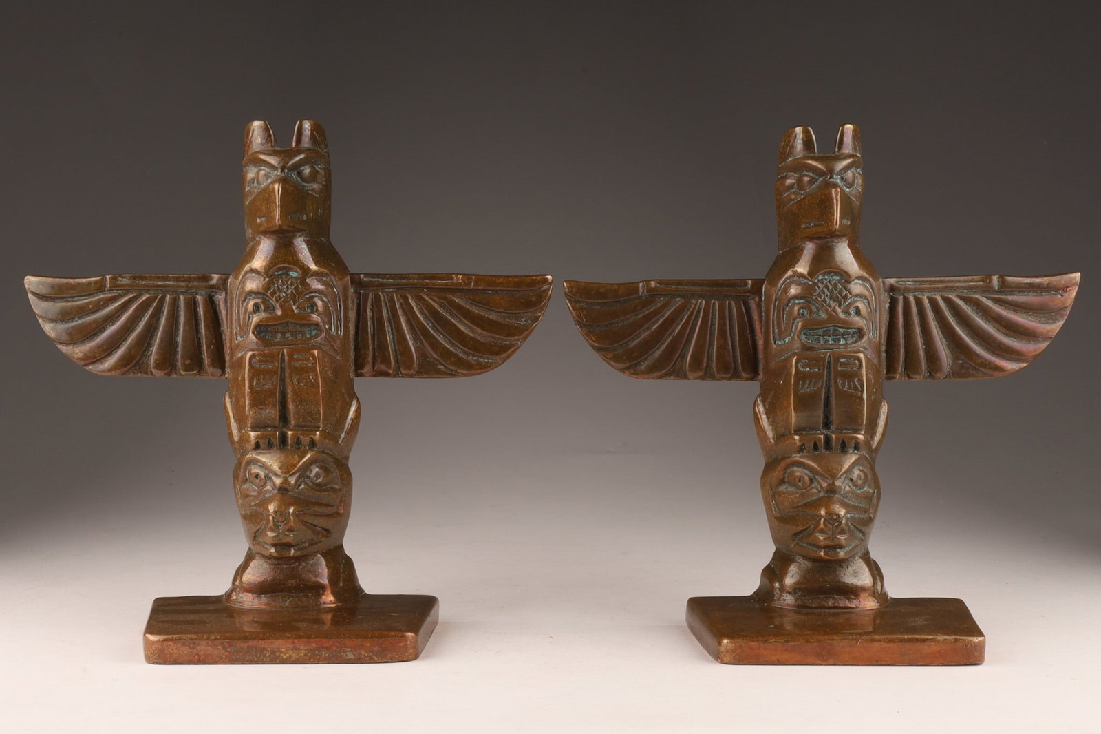 Antique Bronze Aboriginal Totem Pole Bookends (1 of 7)