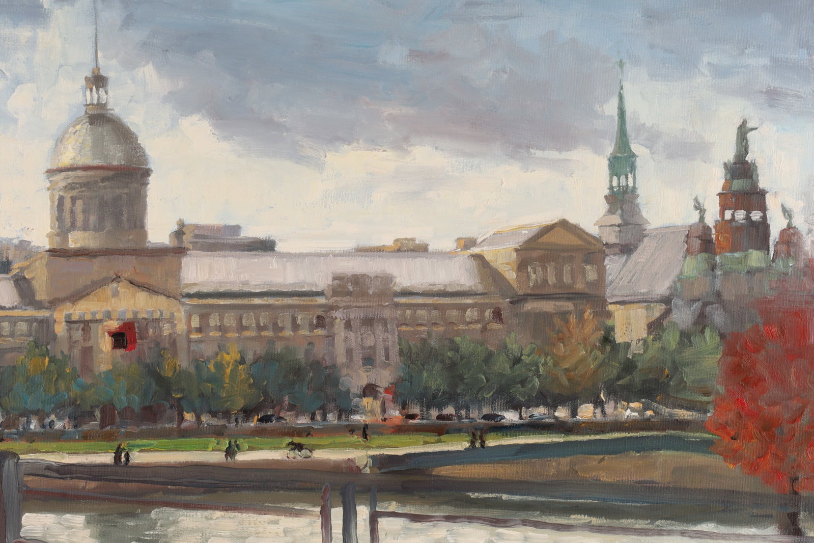Impressionist Painting Bonsecours Market Montreal: Impressionist Oil on Canvas Bonsecours Market Old Montreal, Quebec. Unframed, measures 16 inches H x 20 W.