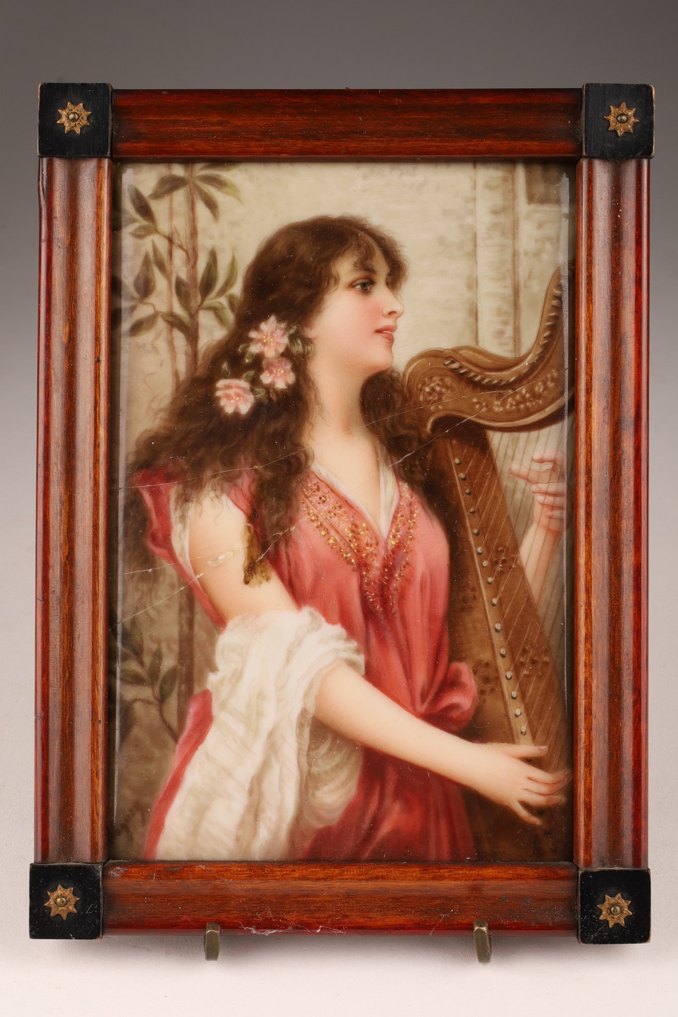 19th C Wagner Porcelain Plaque Portrait Lady Harp (1 of 5)