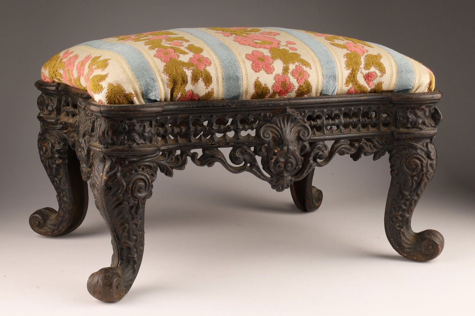 Antique Victorian Cast Iron Upholstered Footstool (1 of 6)