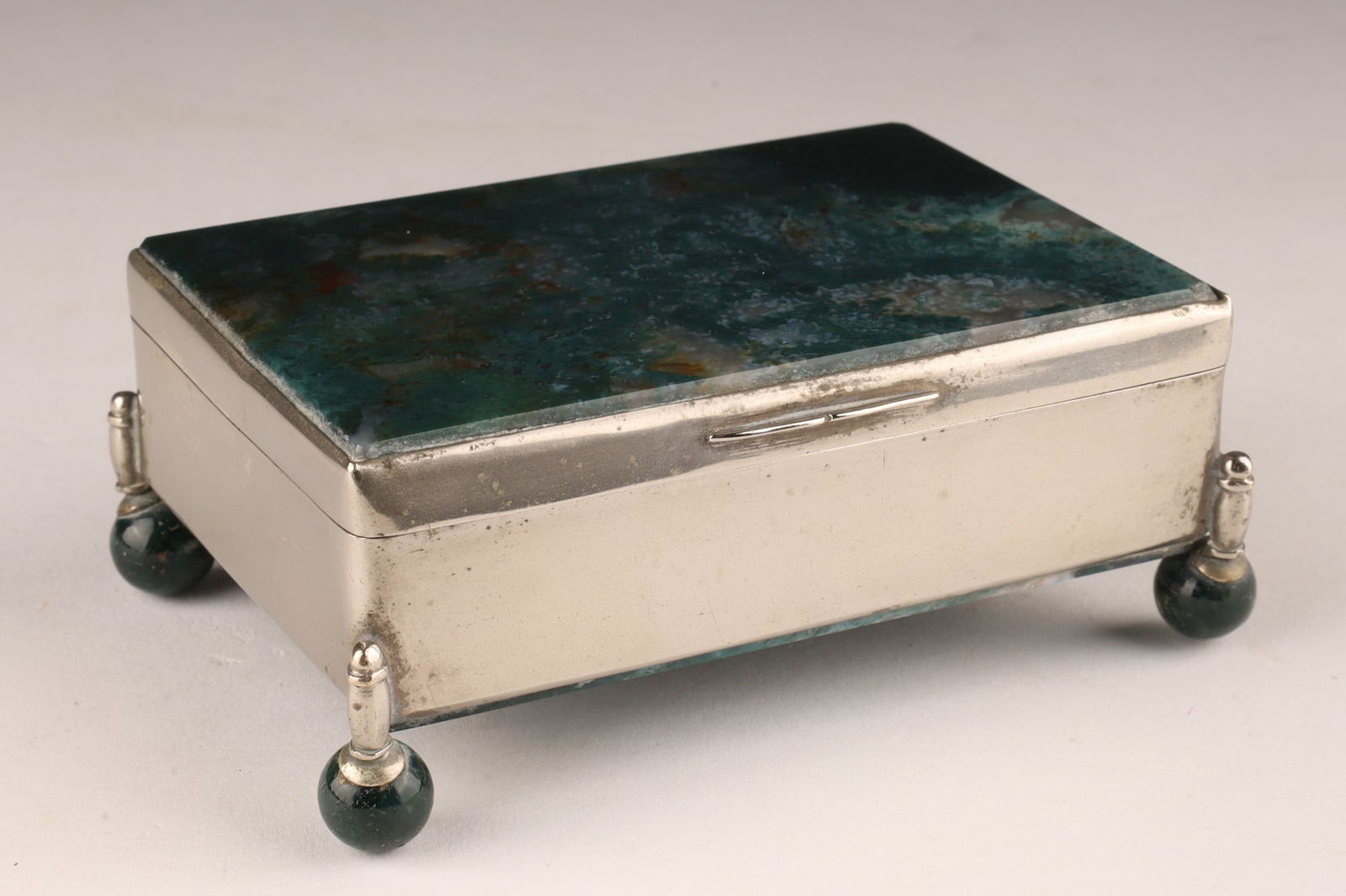 Antique Signed Blue Agate Silver Trinket Box (1 of 10)