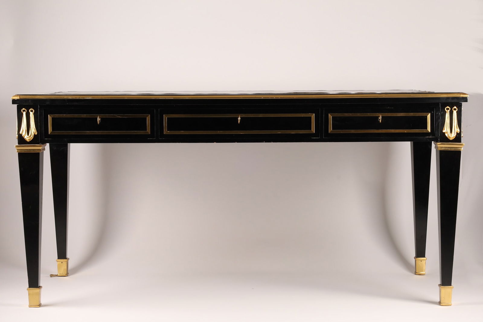 Neoclassical Black Lacquered Desk Ormolu Mounts (1 of 8)