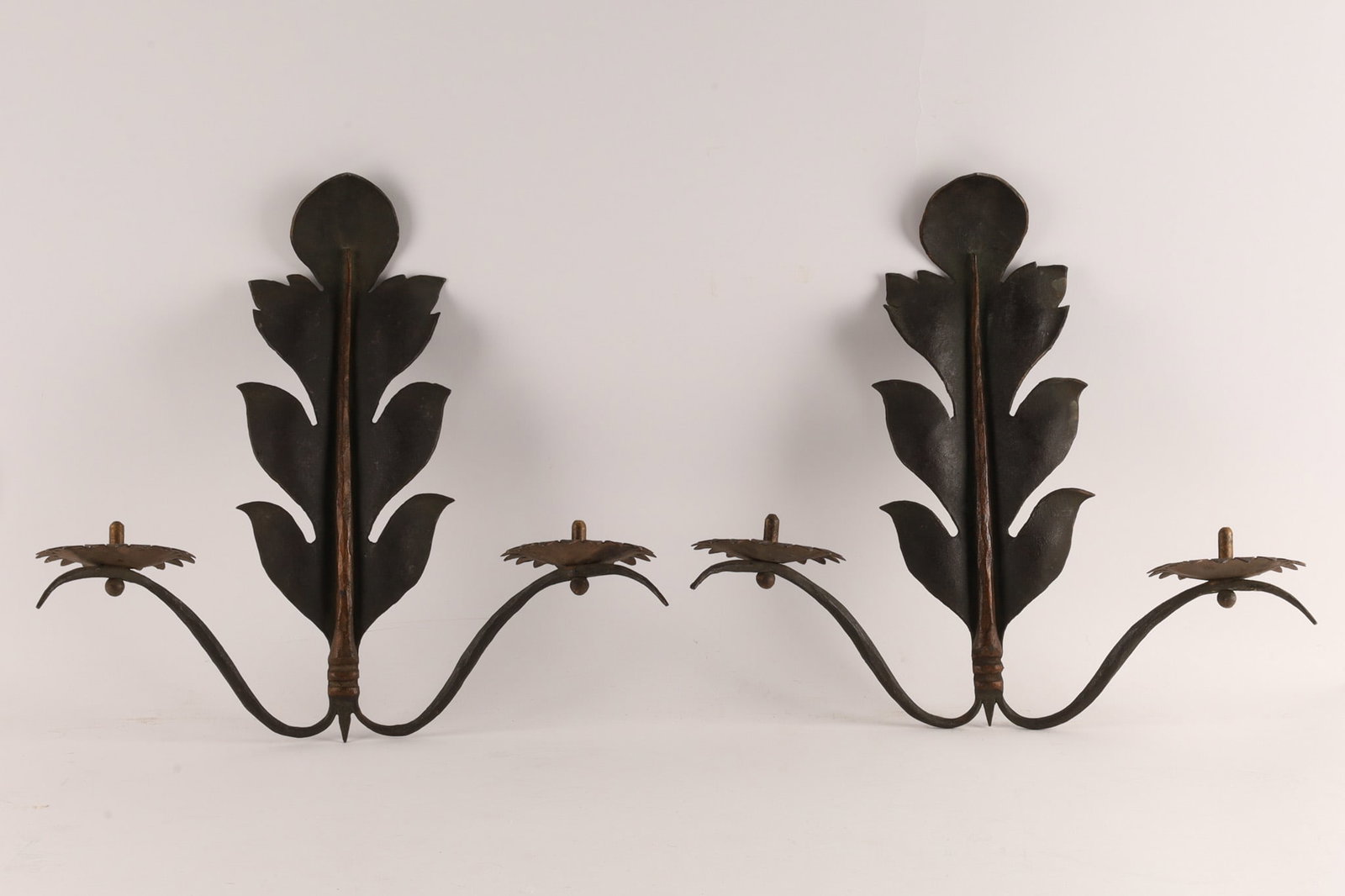 Pair Antique Canadian Forged Iron Leaf Sconces (1 of 6)