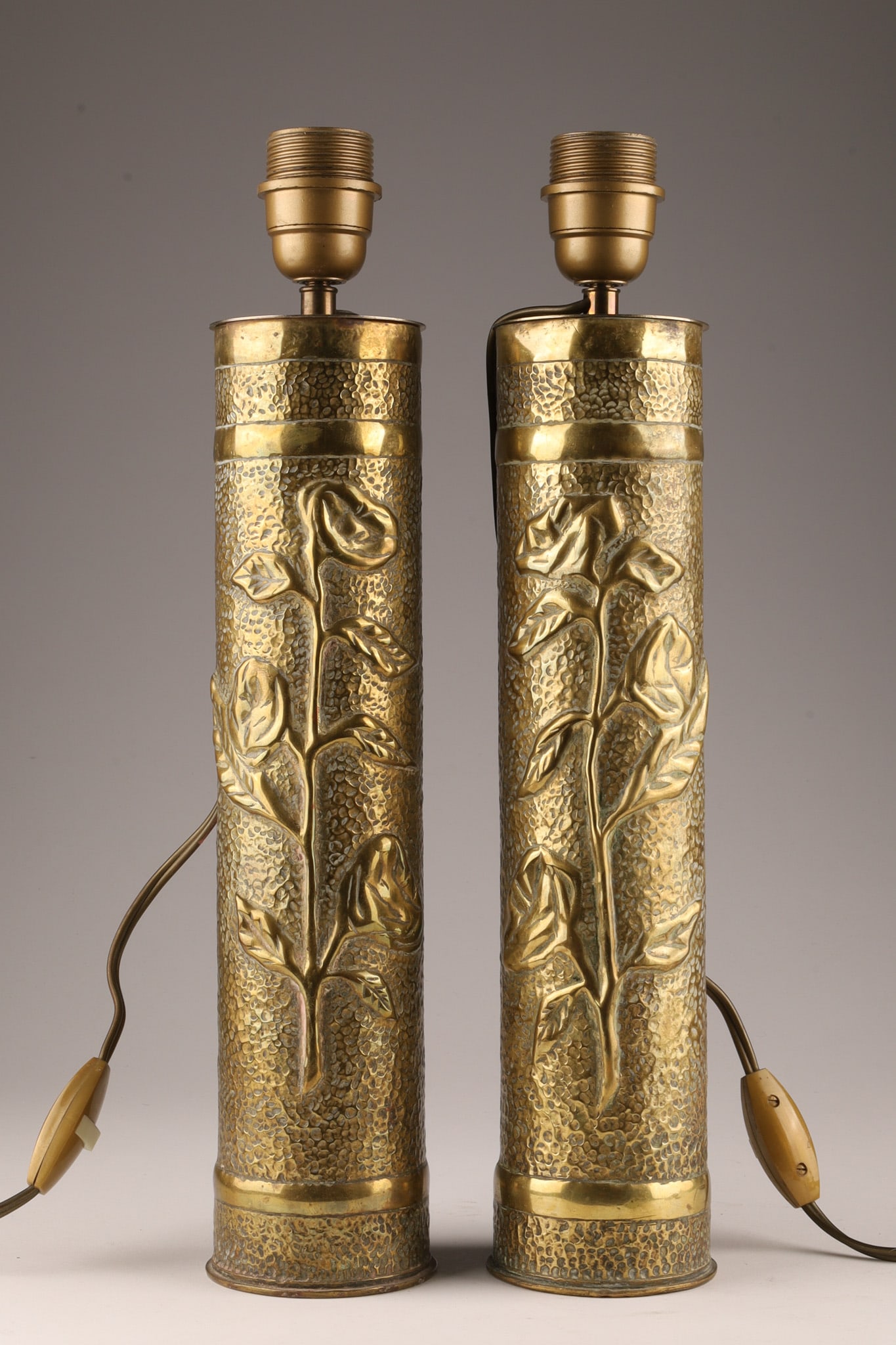 Pair Art Deco WW1 Brass Trench Art Lamps 1914 (1 of 8)