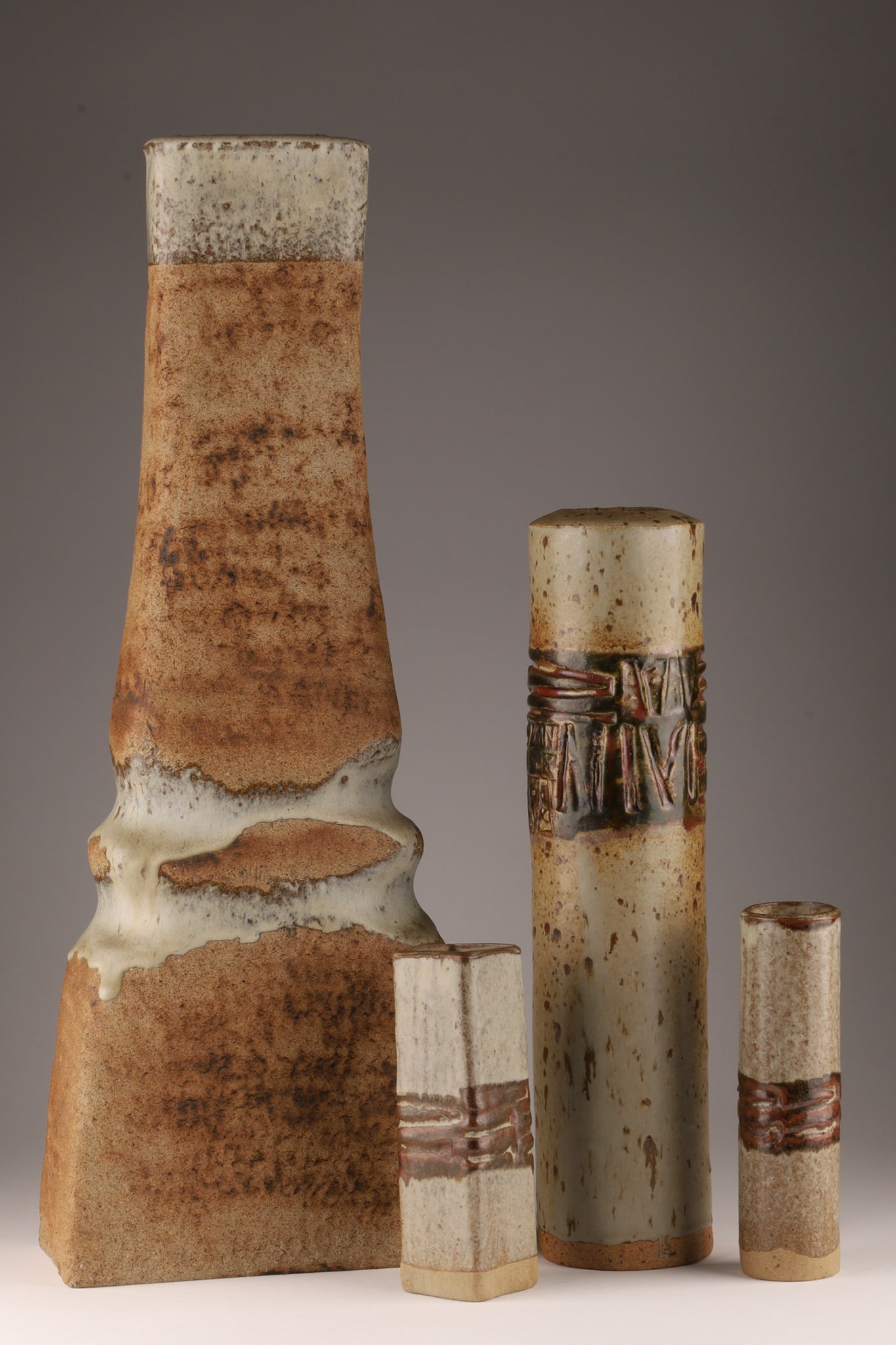 4 MCM Studio Stoneware Art Pottery Vases Signed LS (1 of 5)