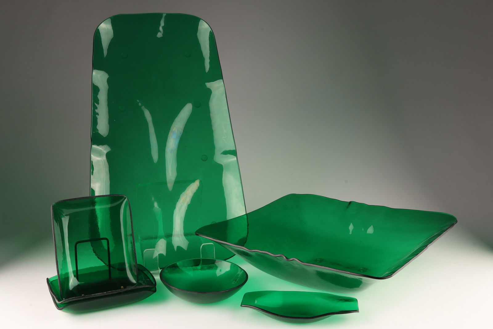 Lot of Mid Century Green Glass Dishes (1 of 6)