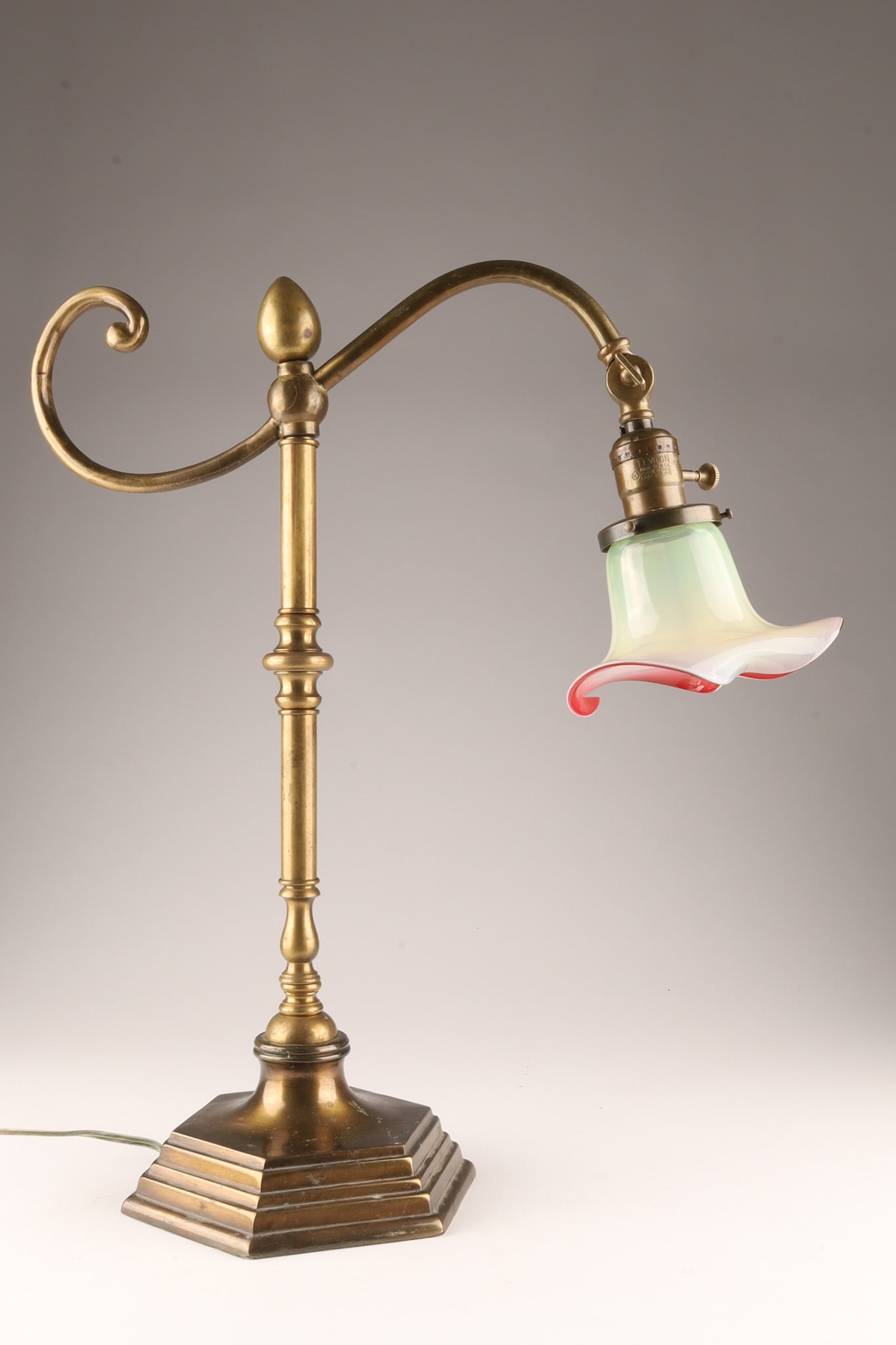 Antique Brass Desk Lamp with Uranium Glass Shade (1 of 9)