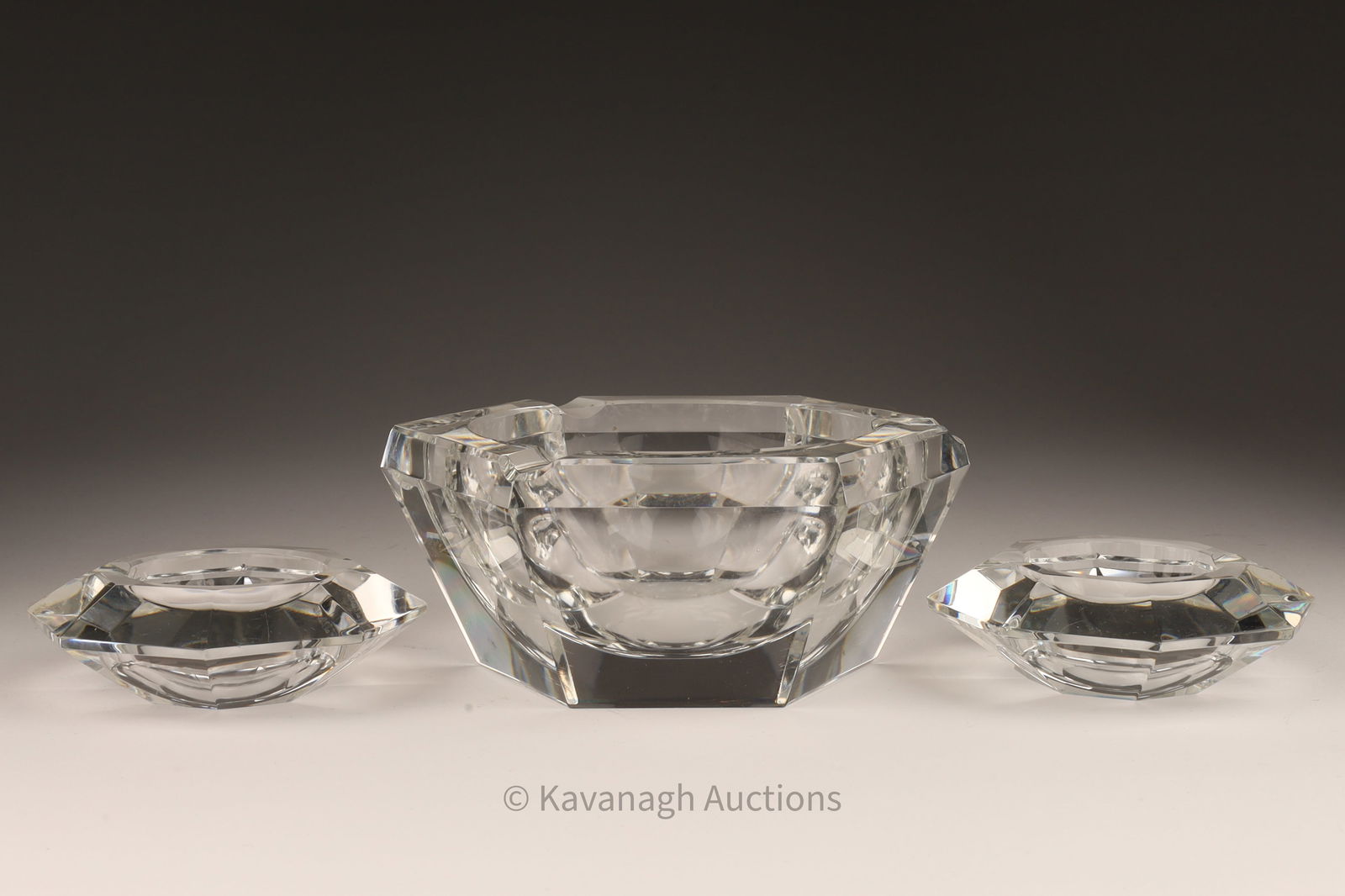 Set Val St Lambert Faceted Crystal Ashtrays Bowls (1 of 7)