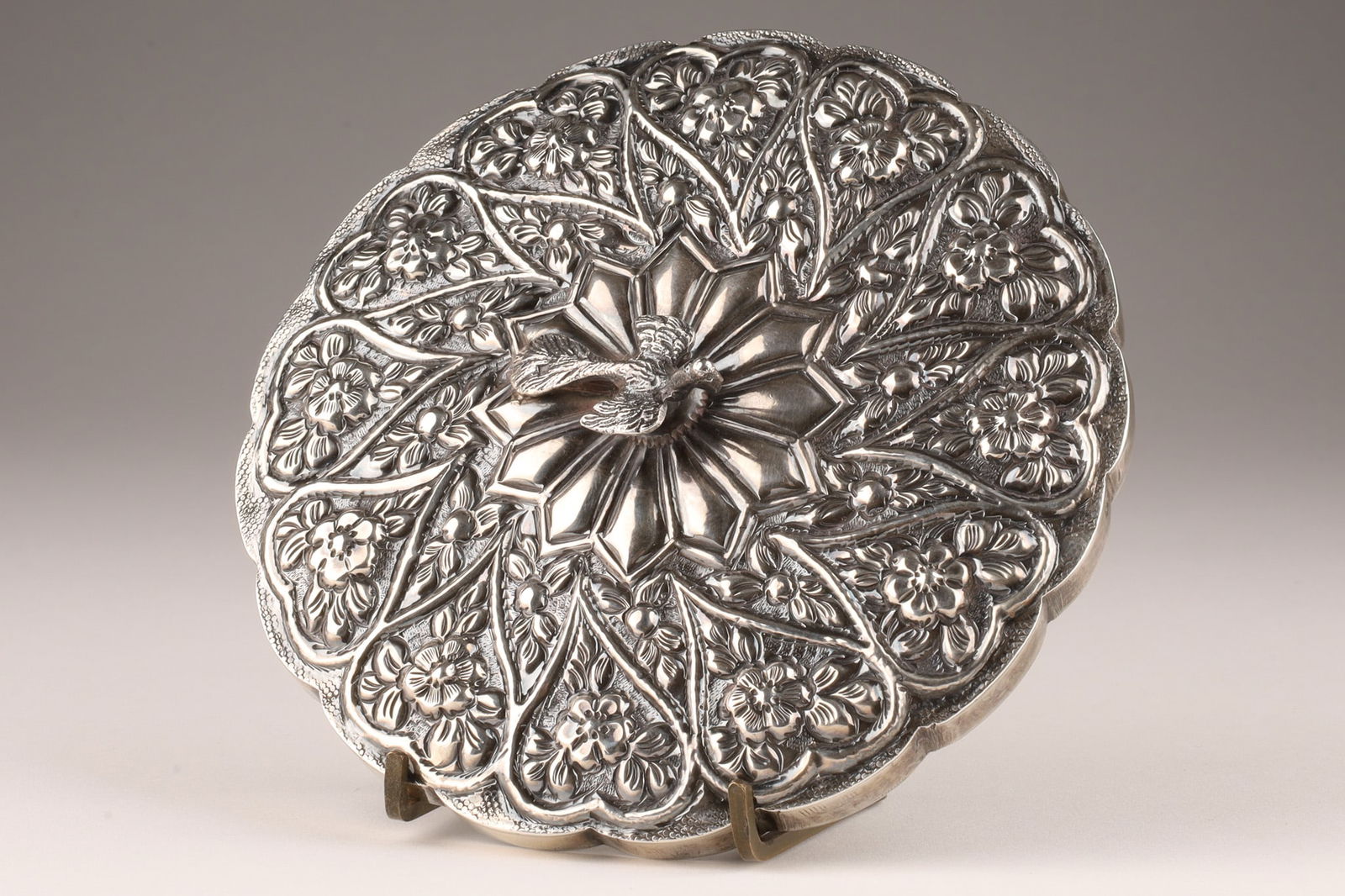 Chinese Silver Hand Mirror with Peacock (1 of 6)