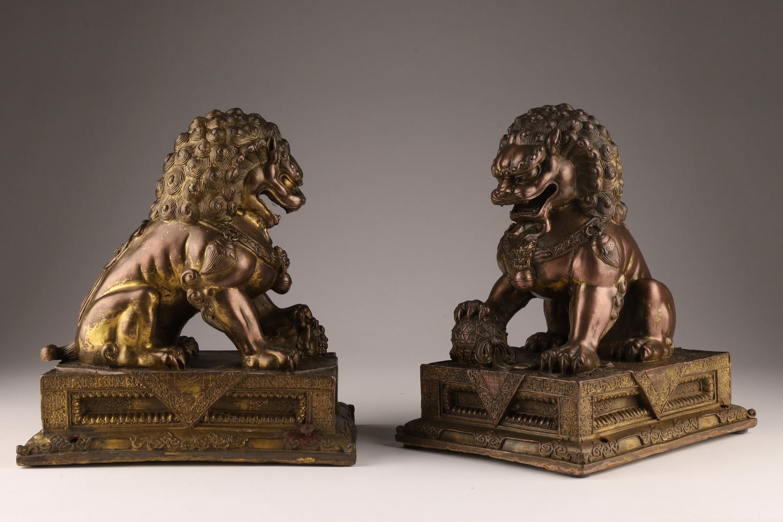 Pair of Chinese Bronze Buddhist Lions on Stands (1 of 6)