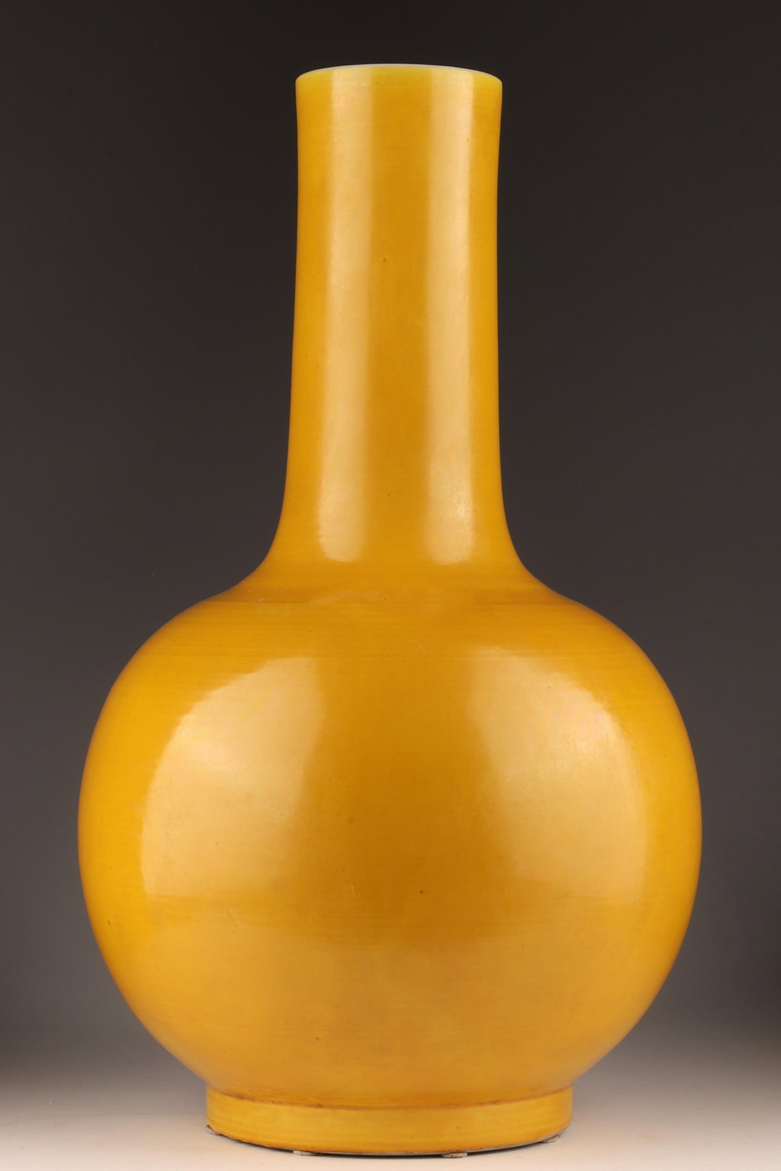 Large Chinese Monochrome Yellow Vase: Large Chinese Monochrome Egg Yolk Yellow Glaze Vase. 17 inches H x 9 W.