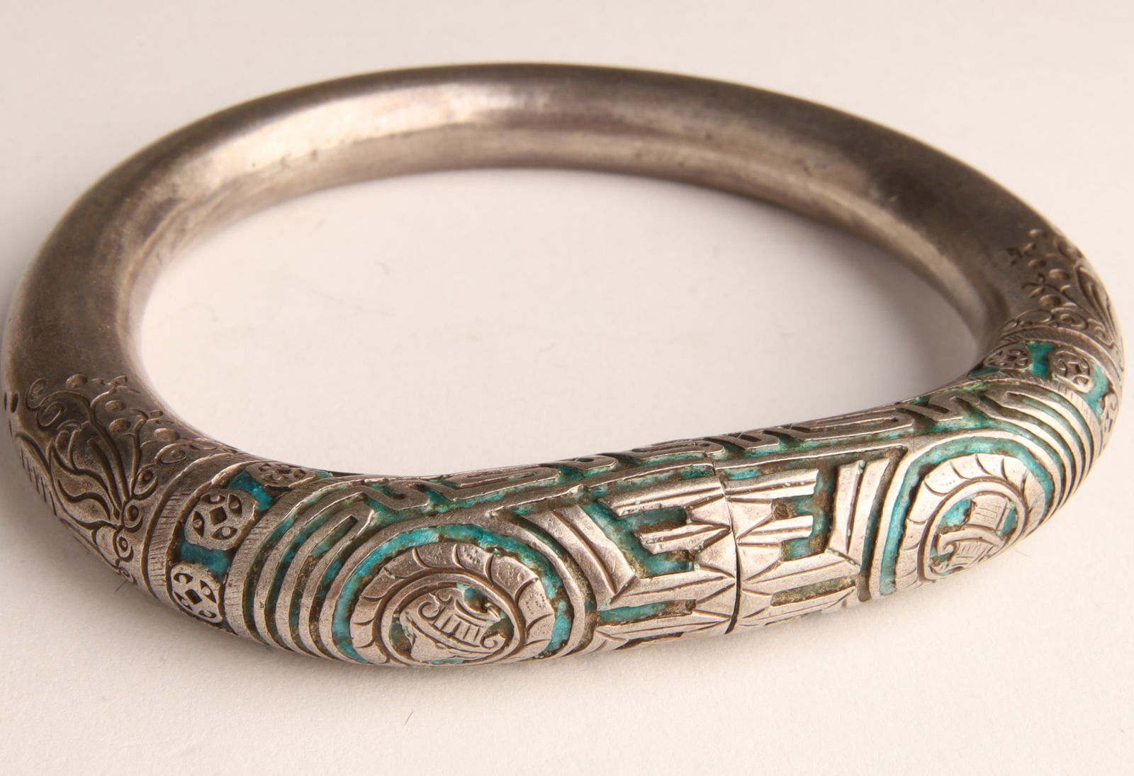 Chinese Split Silver Bangle Bracelet (1 of 5)