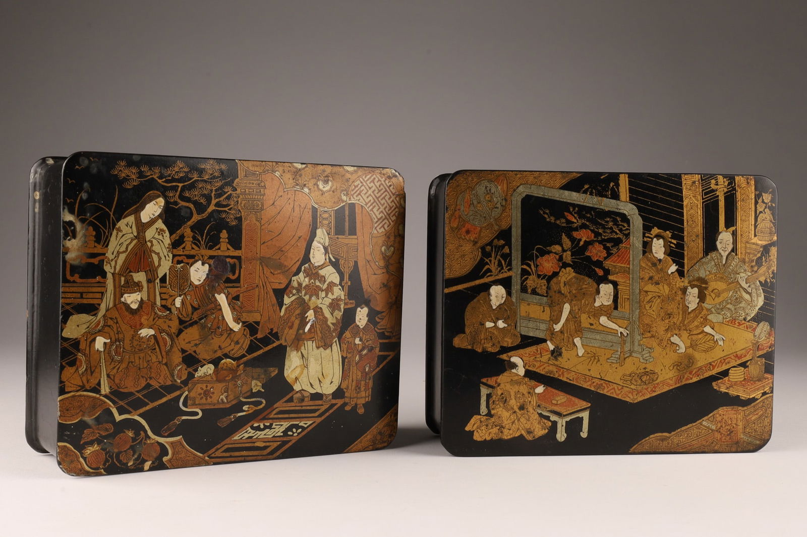 Pair Japanese Lacquer Papier Mache Trinket Boxes (1 of 6)